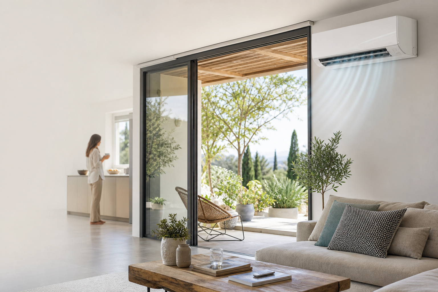 Chambre confortable dans un logement équipé d’une solution de climatisation adaptée