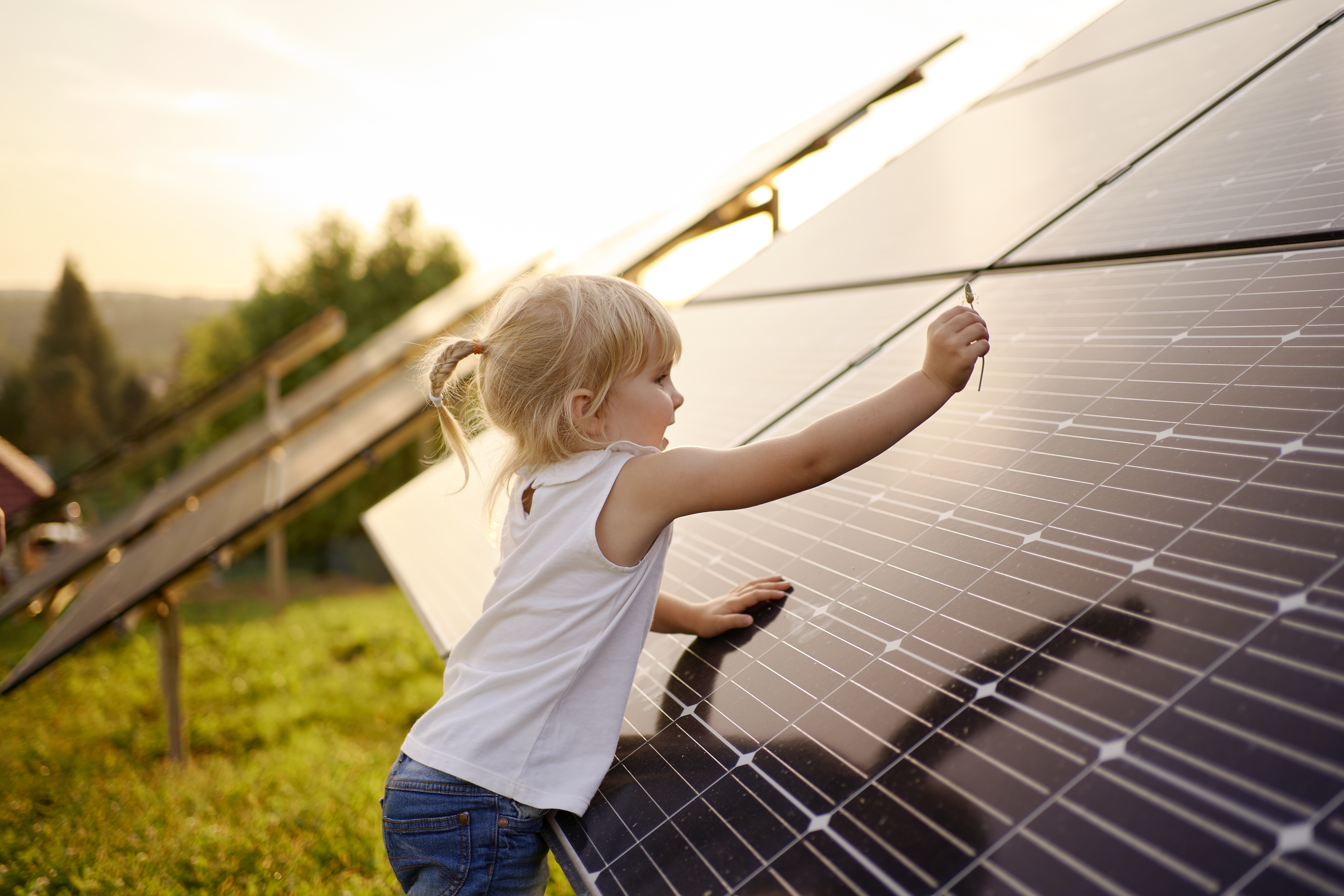 Maison équipée de panneaux solaires sous une lumière naturelle